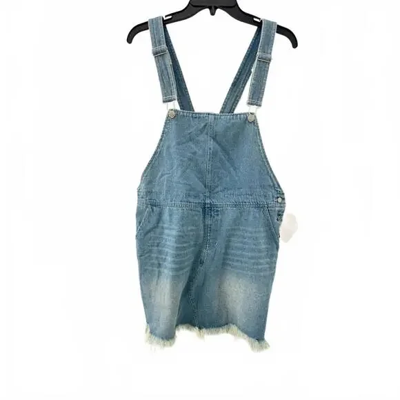 NWT Altar’d State Light Wash Denim Overall Short Mini Dress- Size Large - Picture 2 of 6